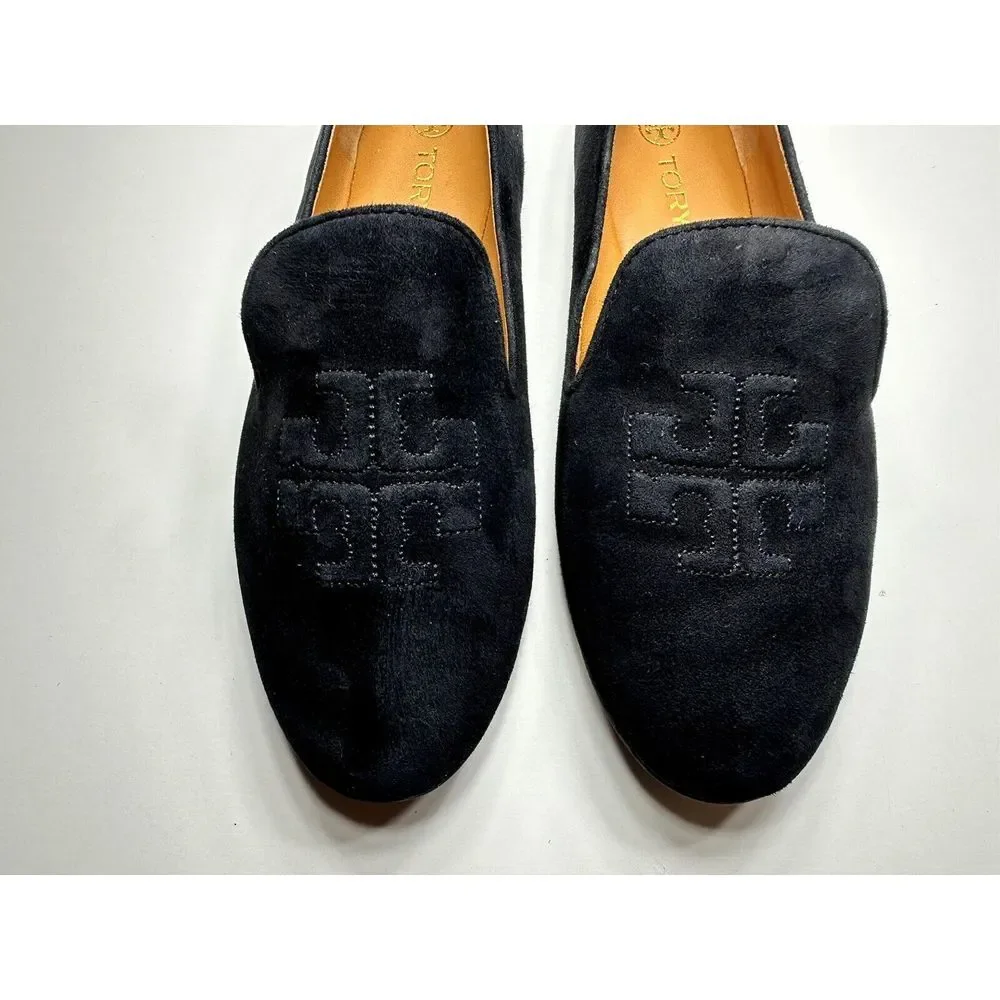 Tory Burch Womens Ruby Smoking Slippers Black Suede Womens Size 8M‎